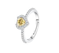 WLLDDDIU Women'S Heart Cut Natural Gemstone Ring 925 Sterling Silver Adjustable Band Cubic Zirconia Halo Promise Ring Jewelry Gift for Anniversary Birthday & Mother'S Day Citrine