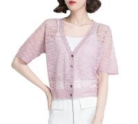 WLLDDDIU Women's Lightweight floral crochet half sleeves Kimono Cardigan Elegant Open Front See Through tunic tops Bolero Knit Shrugs Tops dresses Bikini Cover Up Shawl Blouse S pink