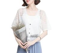 WLLDDDIU Women's Lightweight floral crochet half sleeves Kimono Cardigan Elegant Open Front See Through tunic tops Bolero Knit Shrugs Tops dresses Bikini Cover Up Shawl Blouse S white