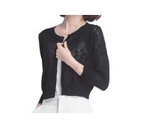 WLLDDDIU Women's Lightweight floral lace mesh Cropped Cardigan Boho Elegant long Sleeve Button sheer Bolero Shrugs coat shoulder jacket Cloak Evening Party Cover Up for Dresses,Bla