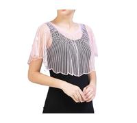 WLLDDDIU Women's Shiny Sequins Design Shawl Top Sparkle embroidery Bolero Shrugs Tops elegant Beaded Open Front mesh Art Deco Evening Cape Wedding Party Shawl Scarf Cardigan,Pink,One size
