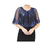 WLLDDDIU Women's Shiny Sequins Design Shawl Top Sparkle Rhinestone Bolero Shrugs Tops elegant Open Front mesh crochet Art Deco Evening Cape Wedding Party Shawl Scarf Cardigan,Blue,One siz