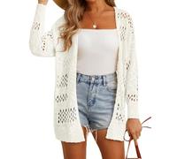 WLLDDDIU Womens Summer Crochet Cardigan Lightweight Open Front Long Batwing Sleeves Kimono Cover Up Casual Loose Boho Knitwear Beachwear Blouse Tops Beige S