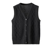 WLLDDDIU Women's Waistcoats, Women's Sleeveless Knitted Cardigan Vest Retro Black V Neck Cable Knit Sweater Gilets Thin Cotton Button Jersey Vest Casual Classic Jk Tank Top Preppy Streetwear