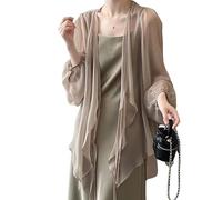 WLLDDDIU Wrap Cardigan,Women's Kimono Cardigan Long Chiffon Swimsuit Cover Up Bohemian Beachwear Sheer Bikini Shawl Tops Lightweight Kimono Blouse Wrap Duster Jackets Brown L