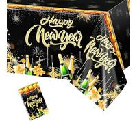 Wlleoaa Happy New Year Table Cloth, New Years Eve Decorations 2026, Black and Gold Party Tablecloths, New Years Eve Party Accessories, for Graduation Anniversary Birthday New Year Parties Decorations
