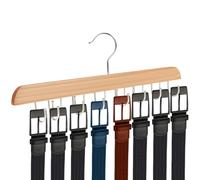WLLHYF 1 Pack Belt Hanger, Sturdy Wooden Closet Leather Belt Shelf Holder, 360°Rotating Tie Storage Rack with 14 Hooks Space Save Organizer for Tank Tops Scarves Bras Bags (Nature)