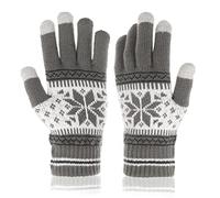 WLLHYF 1 Pair Winter Touch Screen Gloves，Snow Flower Printing Winter Thick Knitted Gloves Texting Mittens Warm Touchscreen Mittens for Women Men Christmas Gifts