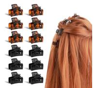 WLLHYF 12 PCS 1" Mini Square Matte Colours Hair Claw Clips Durable Nonslip Colourful Hairclip Accessories for Thin Hair Curly Women Girls(Bright Black + Brown)