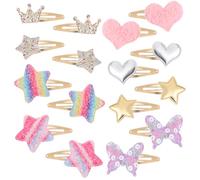 WLLHYF 16 Pcs Hair Clips Cute Metal Hair Barrettes Sparkly Snap Hairs Pins Star Crown Heart Butterfly Shaped Headpieces Non Slip Christmas Hairs Styling Accessories for Women Girls