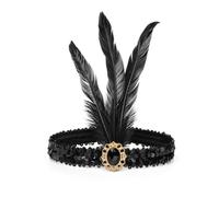 WLLHYF 1920s Flapper Headbands for Women Roaring Hairband | Fashion, Soft and Comfortable, 1920s Accessories, Party Decoration, Silver Tassel Black Feather