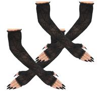 WLLHYF 2 Pair Halloween Women's Spider Web Arm Warmer Spider Sleeves Fingerless Gloves for Women Goth Arm Sleeves Accessories (Black)
