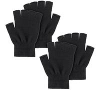 WLLHYF 2 Pair Unisex Half Finger Gloves Winter Stretchy Knit Half-Finger Touch Screen Mittens Fingerless Grip Gloves for Men Women Adult (Black)