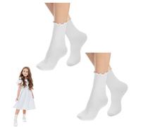 WLLHYF 2 Pairs of Women Ruffle Socks, Women Ankle Sock Super Soft Breathable Cute Solid Color Frilly Socks Fashion Lovely Lady Sock for Girl Princess