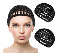 WLLHYF 2 PCS Hair Nets Cap Sleeping Hairnet Snoods Wrap Bonnets Long Straight Curl Wig Head Protector Black Mesh Wrapping Crochet Wave Cook Hats Bun Lift Strap Weaving Sew For Women Ballet