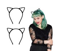WLLHYF 2 Pcs Halloween Headband Cat Ears Headwear Black Furry Animal Ears Headpiece Costume Accessories Cosplay Hairband for Adult Kids Halloween Parties
