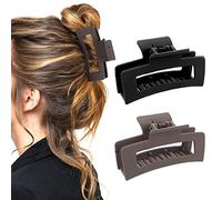 WLLHYF 2 Pieces Square Claw Clips 3.5 Inch Medium Hair Matte Non-slip Clamps Fashion Strong Hold Banana Styling Accessories for Women Girls Thick Thin, 1 Black+1 Brown, 39.0 g