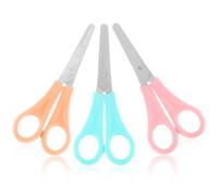 WLLHYF 3 Pack 5" Safety Scissors Tip Stainless Steel Comfort Soft Grip School Classroom Small Scissors Assorted Colors for Art Supplies Student Cutting Paper (Pink/Orange/Blue)