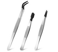 WLLHYF 3 Pieces Tweezers with Rubber Tips Set with Black Silicone Coated Flat Bent Pointed Tip Tweezer for Crafting Jewelry Eyelash Tool Applicator Industrial Sticker Long Tweezers