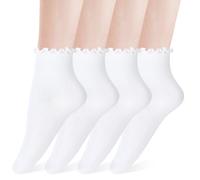 WLLHYF 4 Pairs Women Ruffle Socks, Women Ankle Sock Super Soft Breathable Cute Solid Color Frilly Sock Fashion Lovely Lady Socks for Girl Princess