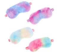 WLLHYF 4 Pcs Plush Sleeping Eye Cover Furry Sleep Masks Soft Comfortable Blindfold Rainbow Elastic Faux Fur Eye Shade for Adults Kids Travel Nap Sleeping