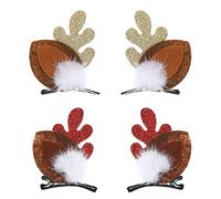 WLLHYF 4PCS Christmas Hair Clip, Christmas Reindeer Antler Hairpin Cute Girl Christmas Day Hair Clips Ornament Gift With Pom Balls Deer Ear Decoration (brown)