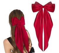 WLLHYF Big Bow Barrettes Long Tail French Ribbon Hair Pins Soft Silky Satin Hair Clip Metal Bowknot Clips 90's Accessories for Party Valentine's Day Women Girl (Wine red)