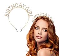 WLLHYF Birthday Crowns Girl Headband Sash Bling Rhinestone Hair Band Princess Tiara Sweet Happy Accessories for Women Girls Party Christmas Festival Decorations (Gold), 38.0 grams, Pack of 1