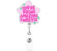 WLLHYF Cute and Funny Nurse Badge Reel Retractable ID Holder for Nurses Medical Workers and Students You're Doing Amazing Sweetie Gift for Healthcare Workers