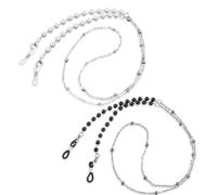 WLLHYF Eyeglasses Strap for Women, 2 PCS Beaded Eye Glass Chains Sunglass String Lanyard Holders Around Neck Black White Women's Sun Reading Eyewear
