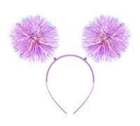 WLLHYF Foil Strips Pom Pom Headband Tinsel Fashion Headband Fluffy Ball Hair Loop Cosplay Hair Accessories for Women Girls Christmas Party Birthday (Purple)
