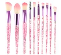 WLLHYF Glitter Crystal Makeup Brush Set 10 Piece Bling Professional Foundation Concealer Eye Shadow Eyeliner Blush Lip Blending Synthetic Brushes Tools Kit Essentials Transparent Handle Women