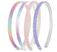 WLLHYF Glitter Headband, 4pcs Plastic Sparkly Cute Non Slip Chunky Hairbands, Thick Bling Confetti Rainbow Hair Bands with Teeth, Little Girls Colorful Hair Accessories