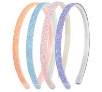 WLLHYF Glitter Headband, 4pcs Plastic Sparkly Cute Non Slip Chunky Hairbands, Thick Bling Confetti Rainbow Hair Bands with Teeth, Little Girls Colorful Hair Accessories