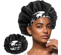 WLLHYF Silk Bonnet for Men, Satin Bonnet Double Layer Elastic Band Silk Sleep Cap Black Soft Adjustable Hair Cap Hair Wrap Large Bonnets for Women Sleeping