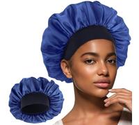 WLLHYF Silk Bonnet for Men, Satin Bonnet Single Layer Elastic Band Silk Sleep Cap Black Soft Adjustable Hair Cap Hair Wrap Large Bonnets for Women Sleeping (Black Edge Navy Blue)