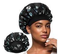 WLLHYF Silk Bonnet for Men, Satin Bonnet Single Layer Elastic Band Silk Sleep Cap Black Soft Adjustable Hair Cap Hair Wrap Large Bonnets for Women Sleeping (Rose Black)