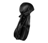 WLLHYF Silk Durag Long Tail Durag Breathable Pirate Headwraps Cap for 360 Waves Soft Bandana Turban Hat Hair Loss Chemo Cap for Women Men Hip-hop Everyday Decoration (Black)