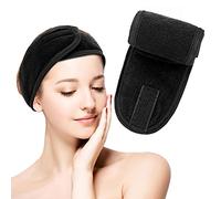 WLLHYF Spa Facial Headband Adjustable Makeup Headband Microfibre Hair Band Stretch Towel Magic Sticker Skincare Hairband for Women Girls Washing Face Bath Yoga Makeup Sport (Black)