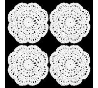 WLLHYF White Vintage Crochet Doilies 4 Inches Round Cotton Handmade Lace Placemats Crafts Tables Food Bulk Doily Cloth Set Corrugated Edge for Wedding Birthday, 4 Pack(White,4in)