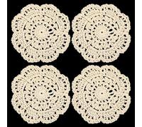 WLLHYF White Vintage Crochet Doilies 4 Inches Round Cotton Handmade Lace Placemats Crafts Tables Food Bulk Doily Cloth Set Corrugated Edge for Wedding Birthday, 4 Pack(Beige,4in)