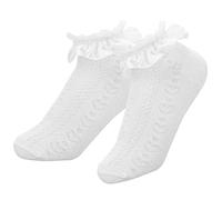 WLLHYF Women Frilly Socks, Ankle Socks Soft White Ruffle Socks Fashion Ladies Princess Lace Socks Cotton Cute Socks for Women (Satin Edge, Cotton)