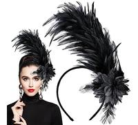 WLLHYF Women's 1920s Feathers Fascinator Headband, Fascinators Hat for Women Tea Party Flower Headpiece Gatsby Derby Hat (Black)