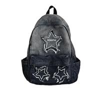 WLLJYSJZL Y2K Star Backpack,Grunge Goth Denim Bookbag,Punk Rock Emo Backpack for Women Men Monster 2000s Gradient Backpack, 7-black, L, Fashion