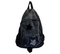 WLLJYSJZL Y2K Star Backpack,Grunge Goth Denim Bookbag,Punk Rock Emo Backpack for Women Men Monster 2000s Gradient Backpack, 2-black Star, L, Fashion