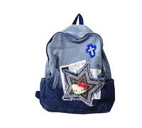WLLJYSJZL Y2K Star Backpack,Grunge Goth Denim Bookbag,Punk Rock Emo Backpack for Women Men Monster 2000s Gradient Backpack, 3-blue, L, Fashion