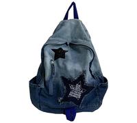 WLLJYSJZL Y2K Star Backpack,Grunge Goth Denim Bookbag,Punk Rock Emo Backpack for Women Men Monster 2000s Gradient Backpack, 2-blue Star, L, Fashion