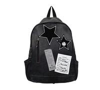WLLJYSJZL Y2K Starry Backpack, Gothic Grunge Denim Backpack, Emo Punk Rock Backpack for Women and Men, Monster Gradient Backpack from the 2000s, 1-Black, L