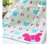 WLLLO Three Layers Gauze, Baby Cotton Wash Towel, Cotton Cartoon, Wipe Towel,Beige Bear,30X50Cm