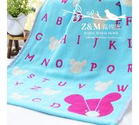 WLLLO Three Layers Gauze, Baby Cotton Wash Towel, Cotton Cartoon, Wipe Towel,Blue Bear,30X50Cm